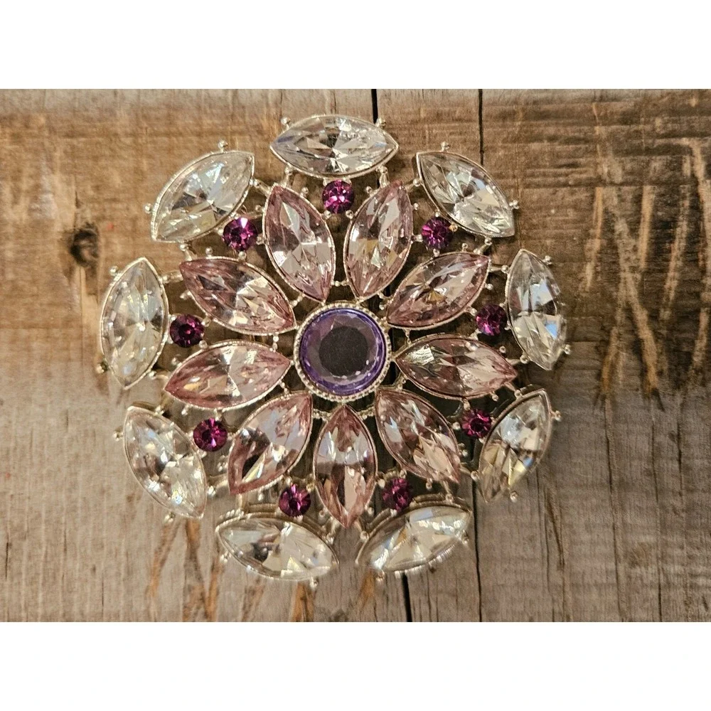 Vintage RMN  Roman Silver And Purple Rhinestone Brooch Pin - Large - Sparkle‎